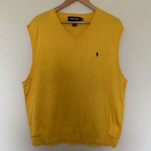VTG Polo Golf Ralph Lauren Yellow Sweater Vest Mens XXL MADE IN USA Cotton Pony